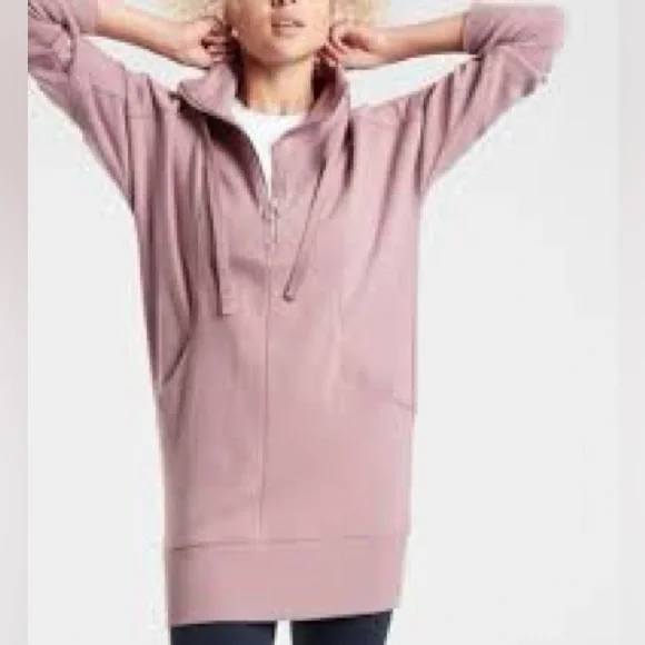 Athleta Cozy Karma 1/4 Zip Sweatshirt Dress mauve medium - Picture 11 of 11